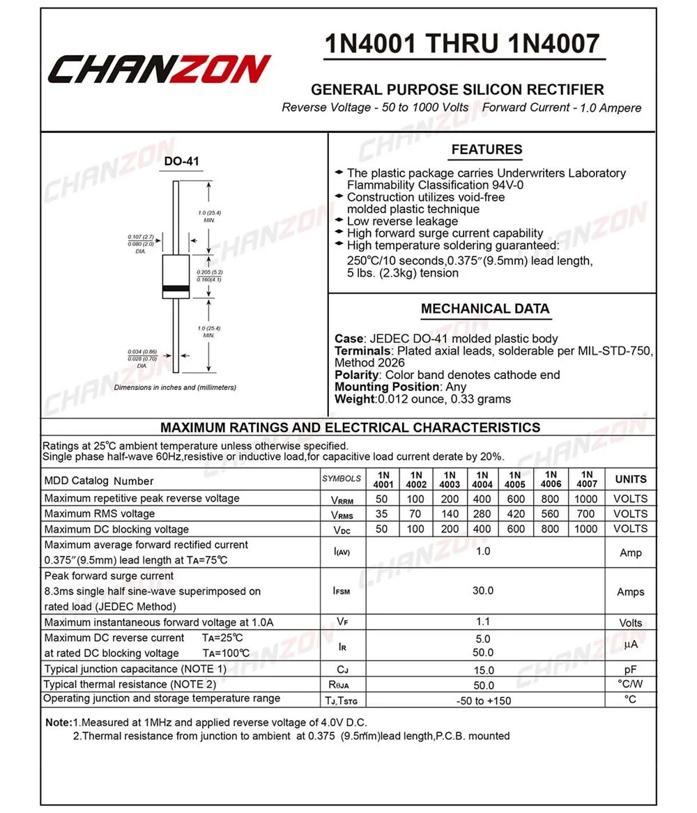 All You Need To Know About 1N4001 To 1N4007 Diode Datasheets